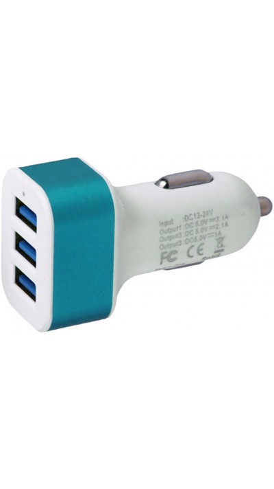 Auto Zigarettenanzünder 3-Port Lade-Adapter - KFZ Multiport 3x USB-A Anschluss - Blau