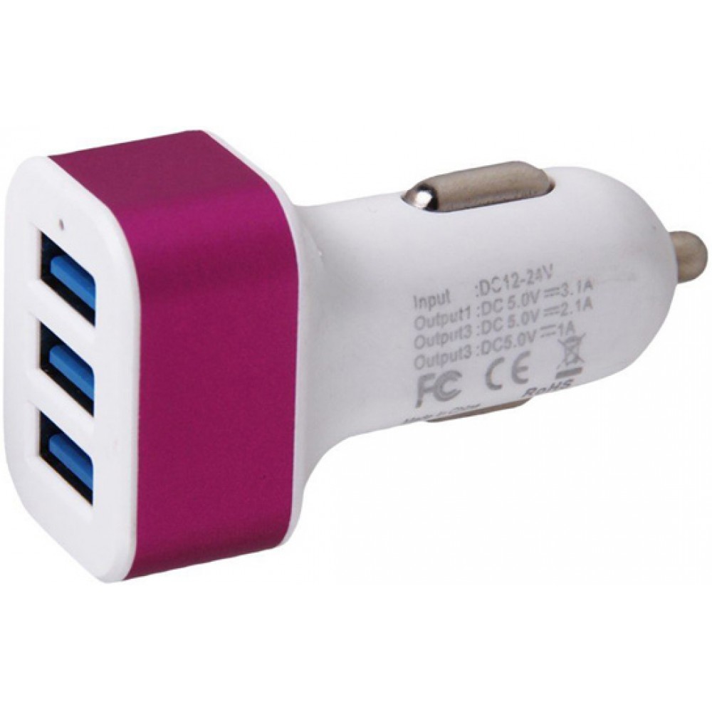 Auto Zigarettenanzünder 3-Port Lade-Adapter - KFZ Multiport 3x USB-A Anschluss - Rosa