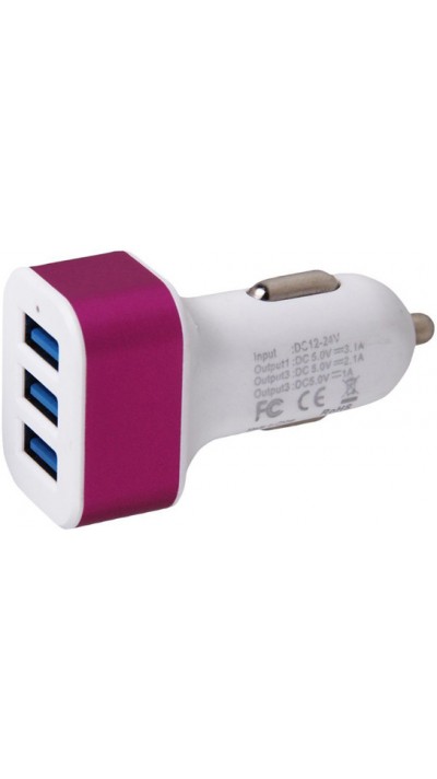 Adaptateur de charge 3 ports pour allume cigare de voiture - Multiport 3x USB-A - Rose