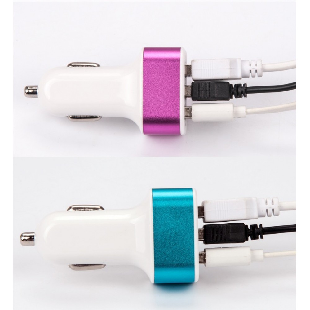 Auto Zigarettenanzünder 3-Port Lade-Adapter - KFZ Multiport 3x USB-A Anschluss - Rosa