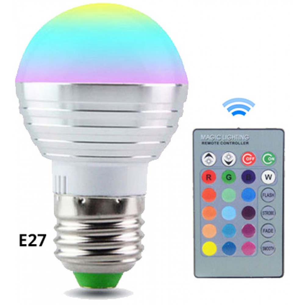 E27 LED Farb Glühbirne - 16 verschiedene Farben inkl. kabellose Fernbedienung