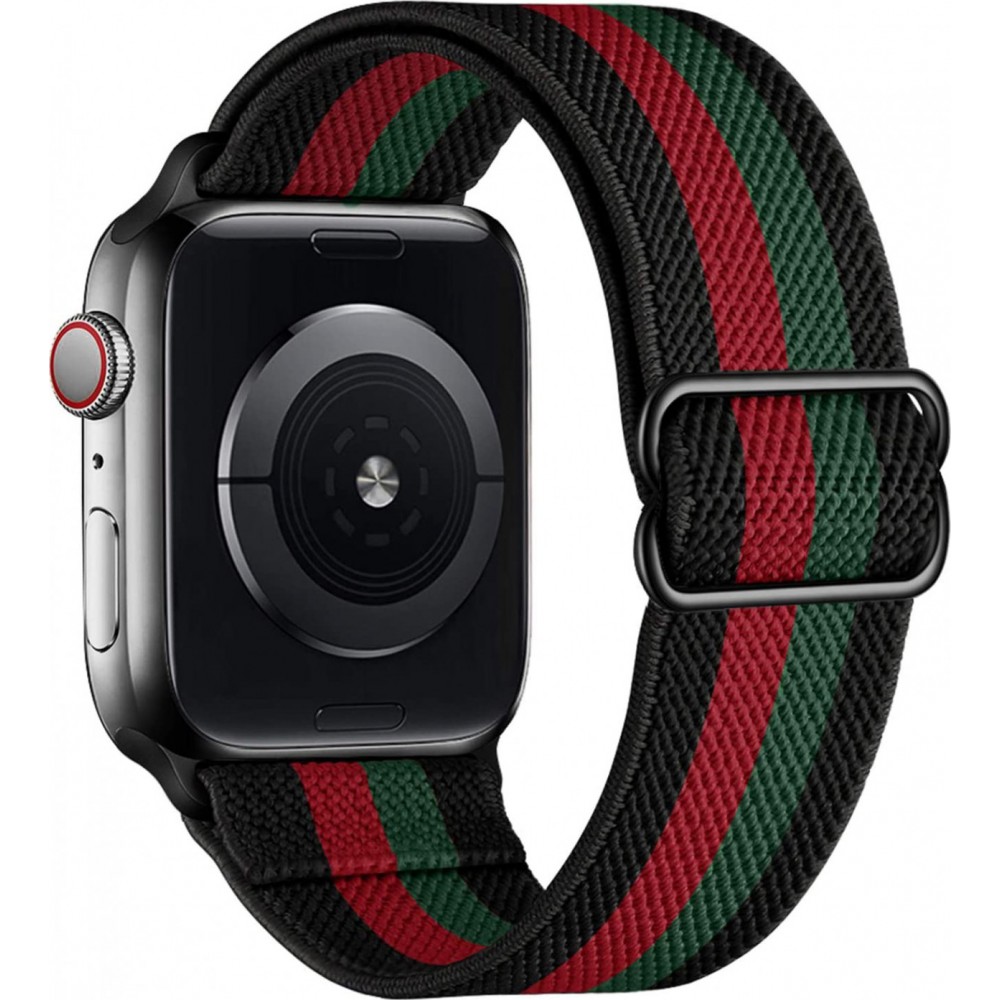 Apple Watch 38mm / 40mm / 41mm - Sportliches elastisches Nylonband, verstellbar, weich, waschbar - Rot und grün gestreift