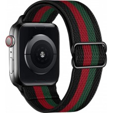 Apple Watch 38mm / 40mm / 41mm - Bracelet nylon élastique sport, réglable, souple, lavable - Rayure rouge et - Vert