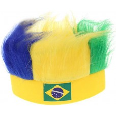 Kopfband / Mütze mit Nationalfarben Brasilien und farbigen Haaren für Fans