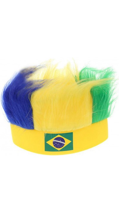 Kopfband / Mütze mit Nationalfarben Brasilien und farbigen Haaren für Fans