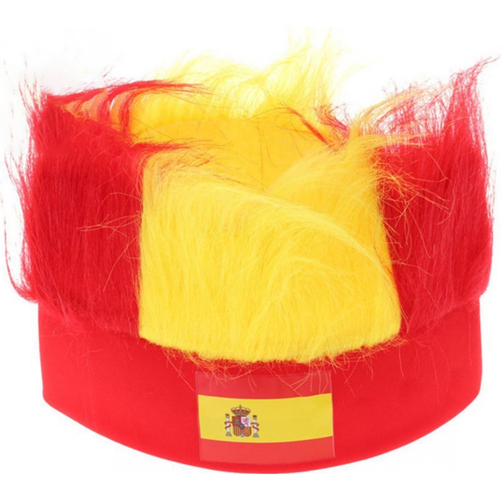 Kopfband / Mütze mit Nationalfarben Spanien und farbigen Haaren für Fans
