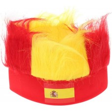 Kopfband / Mütze mit Nationalfarben Spanien und farbigen Haaren für Fans