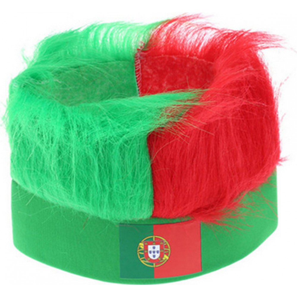 Kopfband / Mütze mit Nationalfarben Portugal und farbigen Haaren für Fans