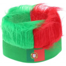 Kopfband / Mütze mit Nationalfarben Portugal und farbigen Haaren für Fans