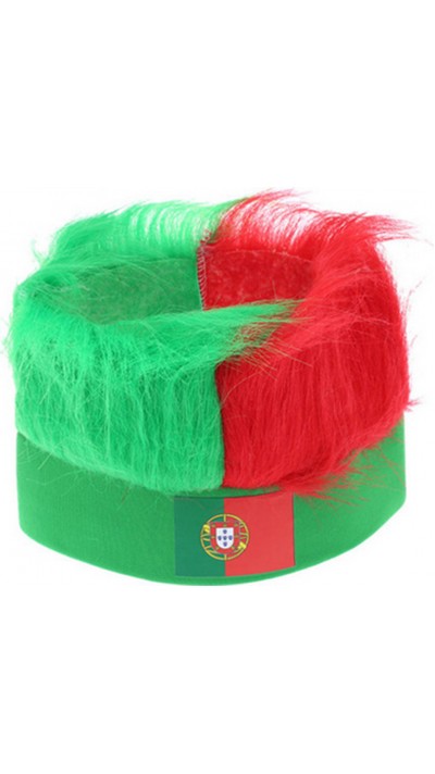 Bandeau / bonnet avec les couleurs nationales Portugal et des cheveux colorés pour les fans