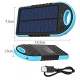 Batterie externe 5000mAh Power Bank panneau solaire portable dual USB LED IPX4 waterproof - Bleu