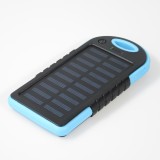 Batterie externe 5000mAh Power Bank panneau solaire portable dual USB LED IPX4 waterproof - Bleu