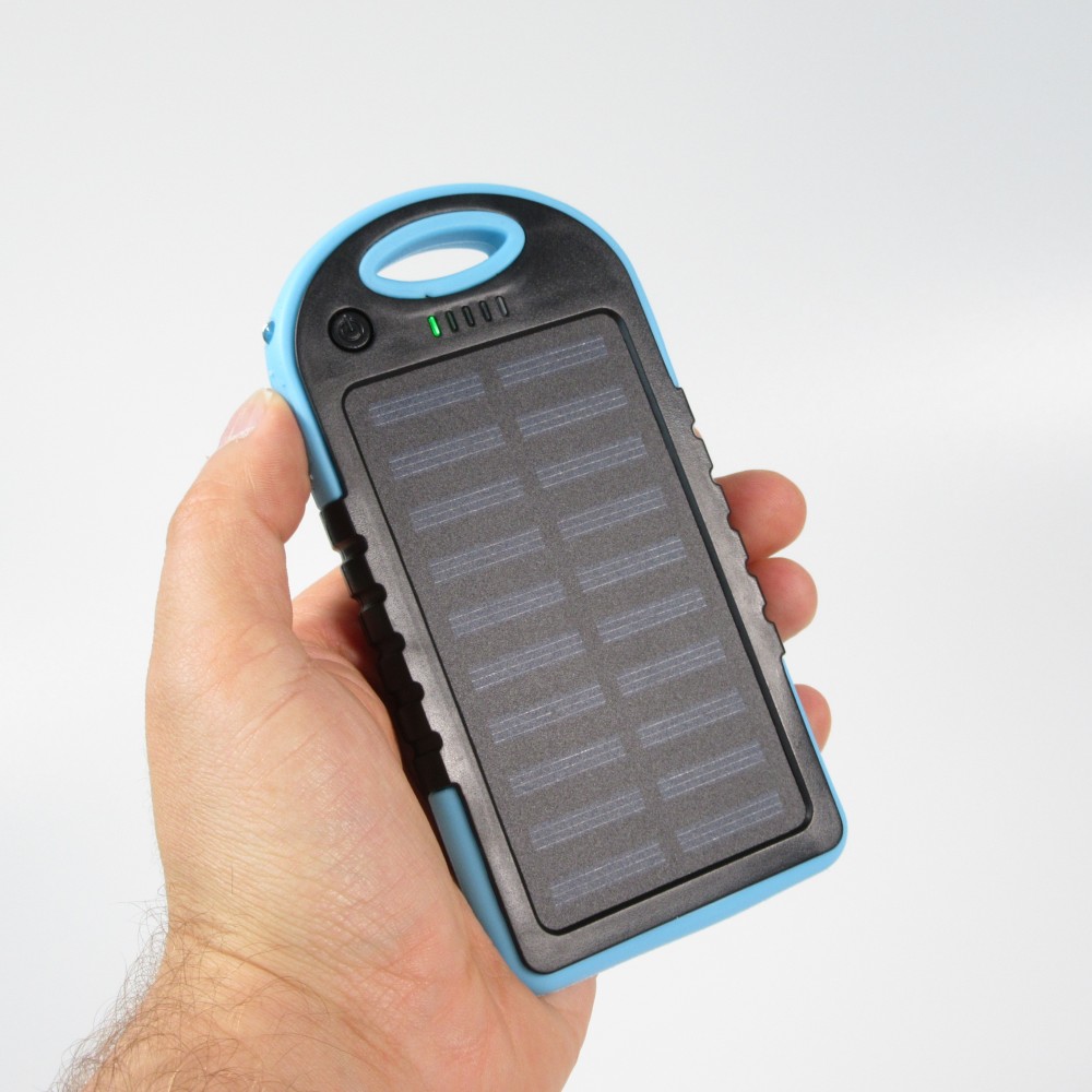 Externe Batterie 5000mAH Power Bank Solarpanel portable dual USB LED IPX4 waterproof - Blau