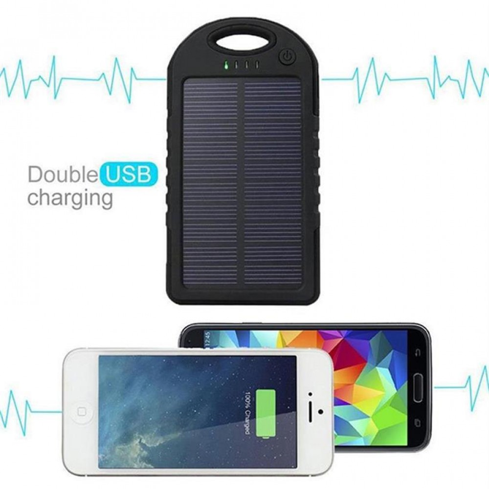 Externe Batterie 5000mAH Power Bank Solarpanel portable dual USB LED IPX4 waterproof - Blau