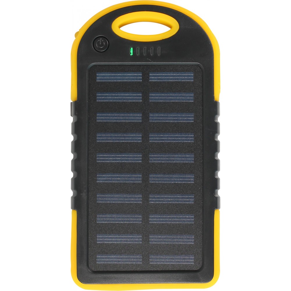 Batterie externe 5000mAh Power Bank panneau solaire portable dual USB LED IPX4 waterproof - Jaune