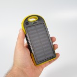 Batterie externe 5000mAh Power Bank panneau solaire portable dual USB LED IPX4 waterproof - Jaune