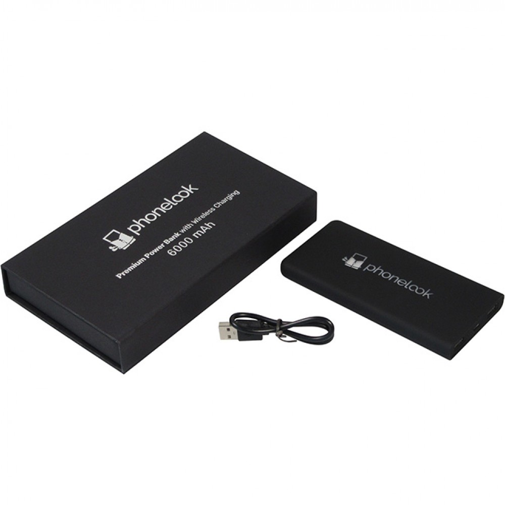 Externe Batterie 6000mAh Premium Power Bank inkl. Wireless Charging PhoneLook - Schwarz