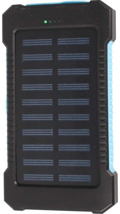 Batterie externe étanche 10000mAh Power Bank avec panneau solaire & LED - Bleu