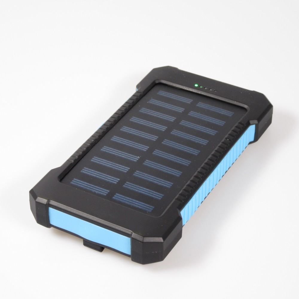 Wasserdichte externe Batterie 10000mAh Power Bank mit Solarpanel & LED - Blau