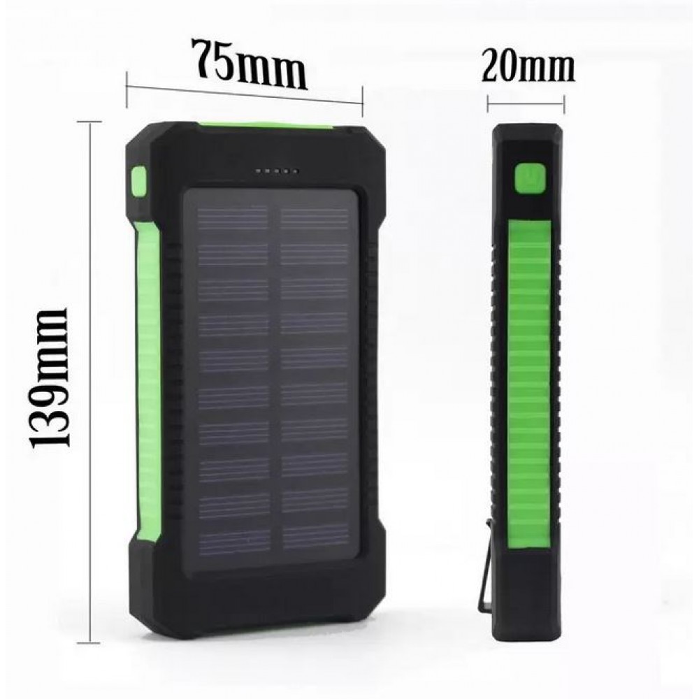 Wasserdichte externe Batterie 10000mAh Power Bank mit Solarpanel & LED - Blau