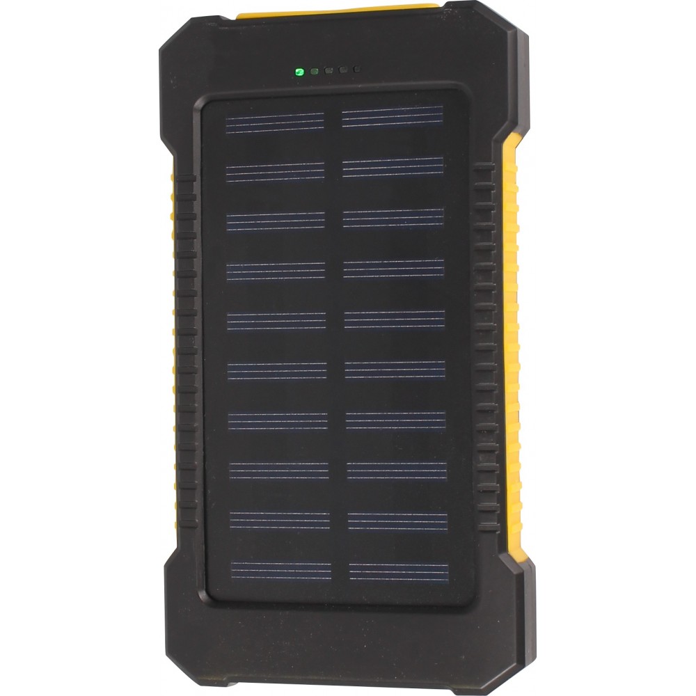 Batterie externe étanche 10000mAh Power Bank avec panneau solaire & LED - Jaune