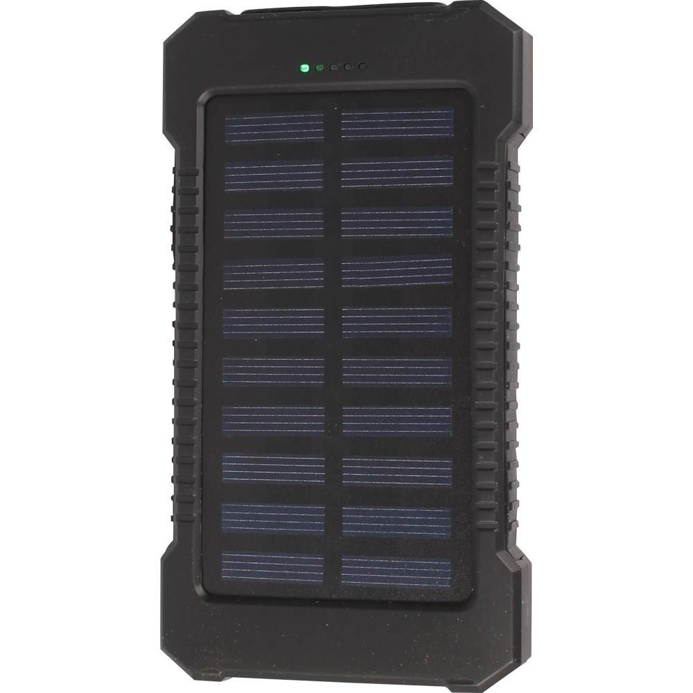 Wasserdichte externe Batterie 10000mAh Power Bank mit Solarpanel & LED - Schwarz