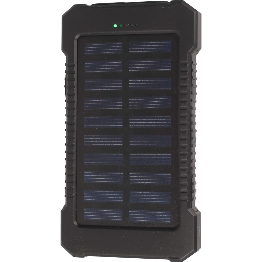 Batterie externe étanche 10000mAh Power Bank avec panneau solaire & LED - Noir