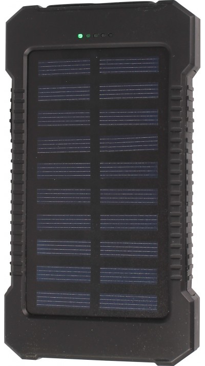 Batterie externe étanche 10000mAh Power Bank avec panneau solaire & LED - Noir