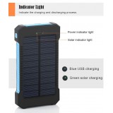 Wasserdichte externe Batterie 10000mAh Power Bank mit Solarpanel & LED - Schwarz