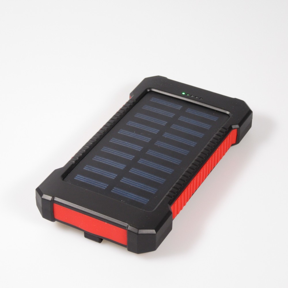 Batterie externe étanche 10000mAh Power Bank avec panneau solaire & LED - Rouge