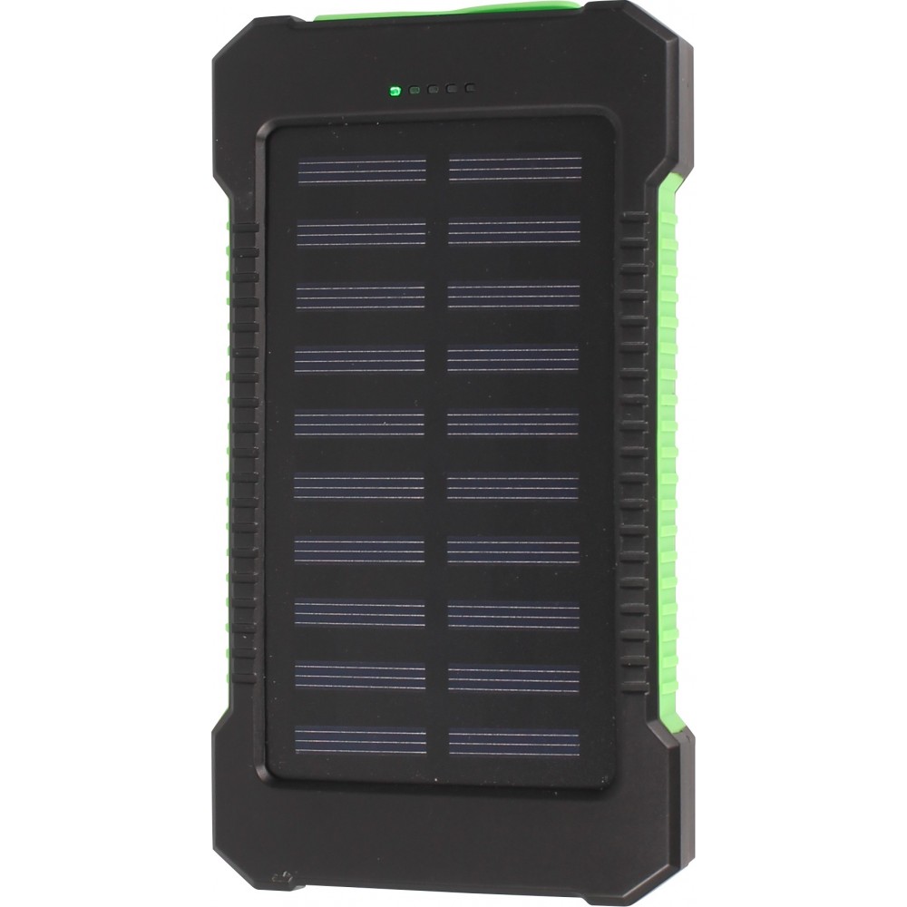 Wasserdichte externe Batterie 10000mAh Power Bank mit Solarpanel & LED - Grün