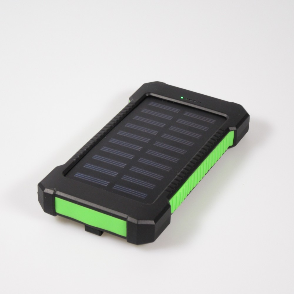 Batterie externe étanche 10000mAh Power Bank avec panneau solaire & LED - Vert