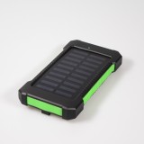 Wasserdichte externe Batterie 10000mAh Power Bank mit Solarpanel & LED - Grün