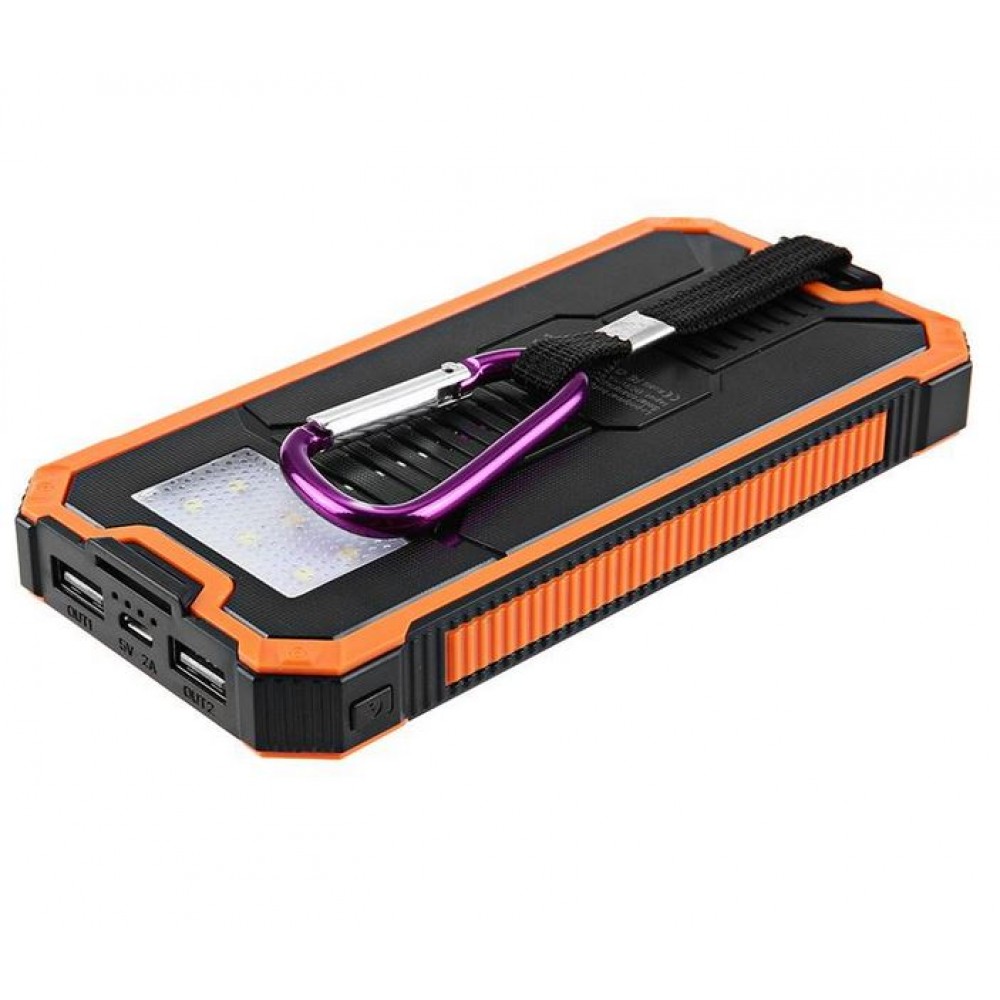 Mobile externe Batterie mit Solar Panel Power Bank LED Licht 20000 mAh - Orange