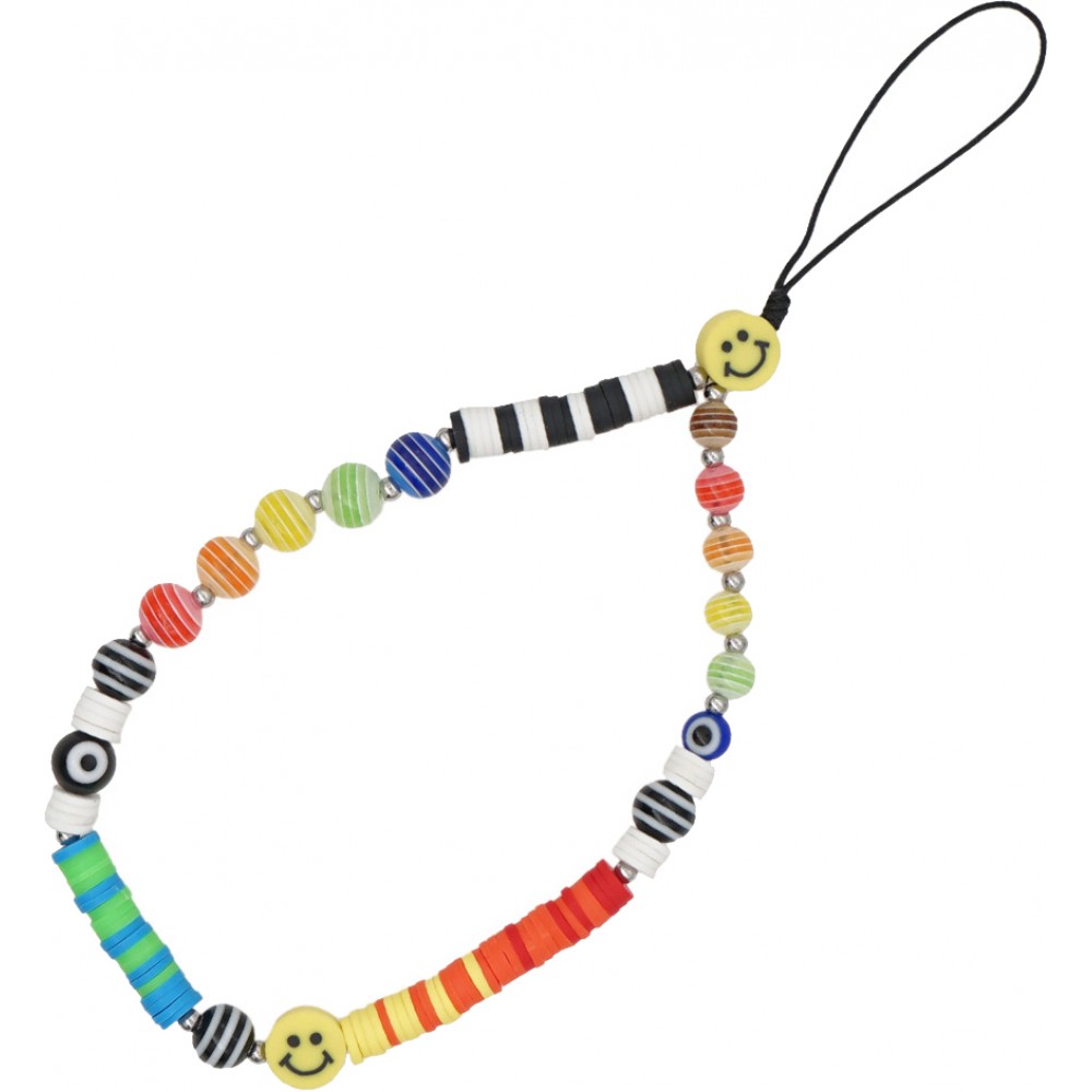 Bijou de téléphone universel / Pendentif bracelet à charms - N°10 Emojis multicolore, noir et - Blanc