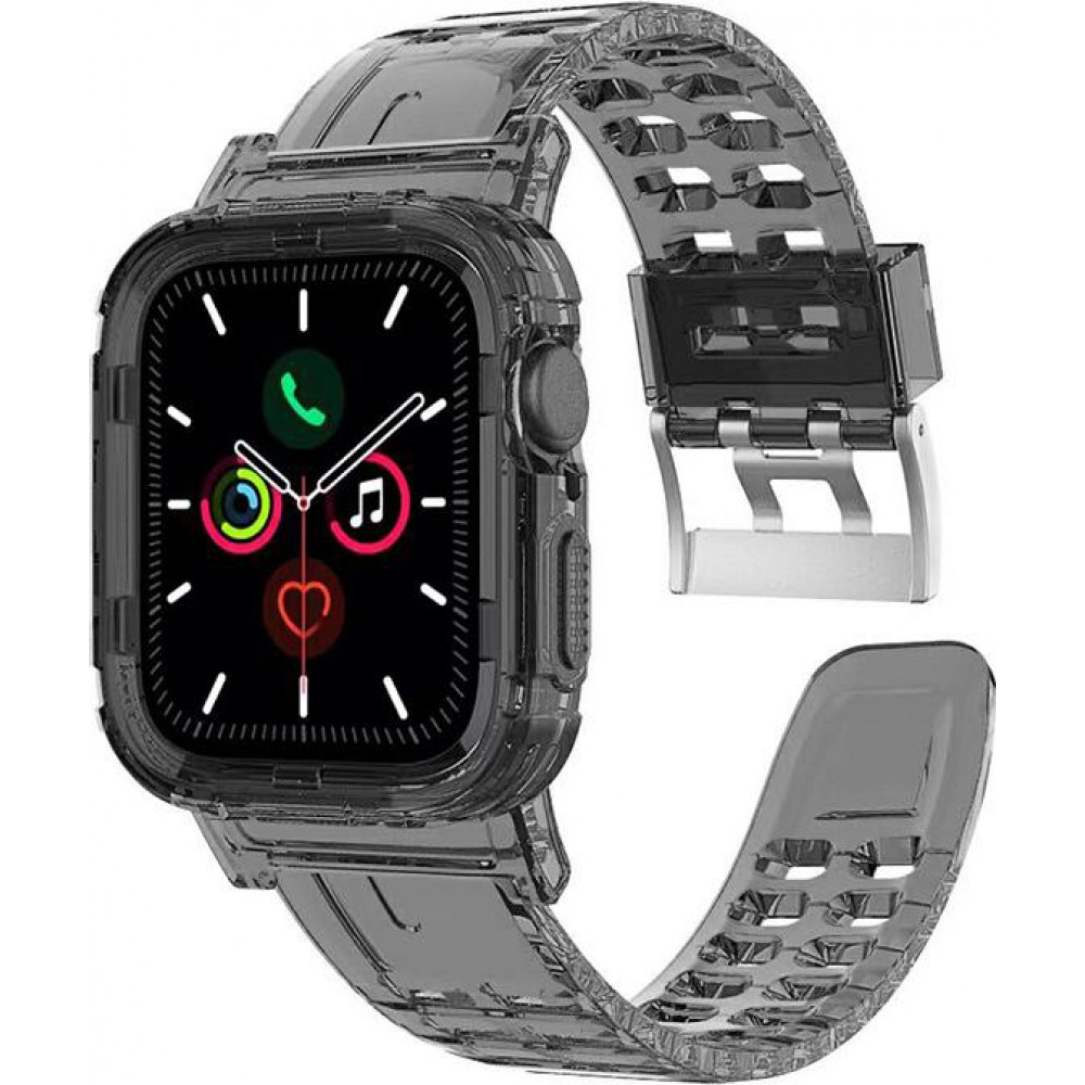 Bracelet 2 en 1 avec coque de protection en silicone, taille réglable - Noir - Apple Watch 42 mm / 44 mm / 45mm