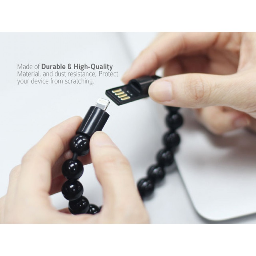 Bracelet avec connecteur Lightning (iPhone) vers USB-A pour une utilisation nomade - Noir