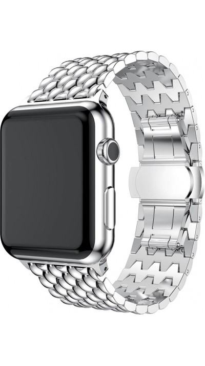 Bracelet acier à petits maillons style alvéoles et boucle déployante double - Argent - Apple Watch 38mm / 40mm / 41mm