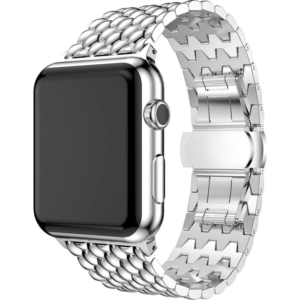 Bracelet acier avec petits maillons style alvéoles et boucle déployante double - Argent - Apple Watch 42mm / 44mm / 45mm