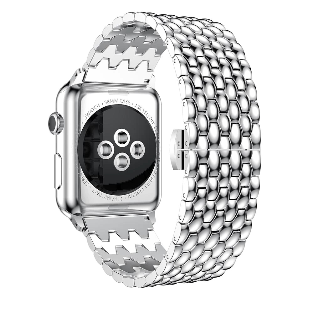 Bracelet acier avec petits maillons style alvéoles et boucle déployante double - Argent - Apple Watch 42mm / 44mm / 45mm