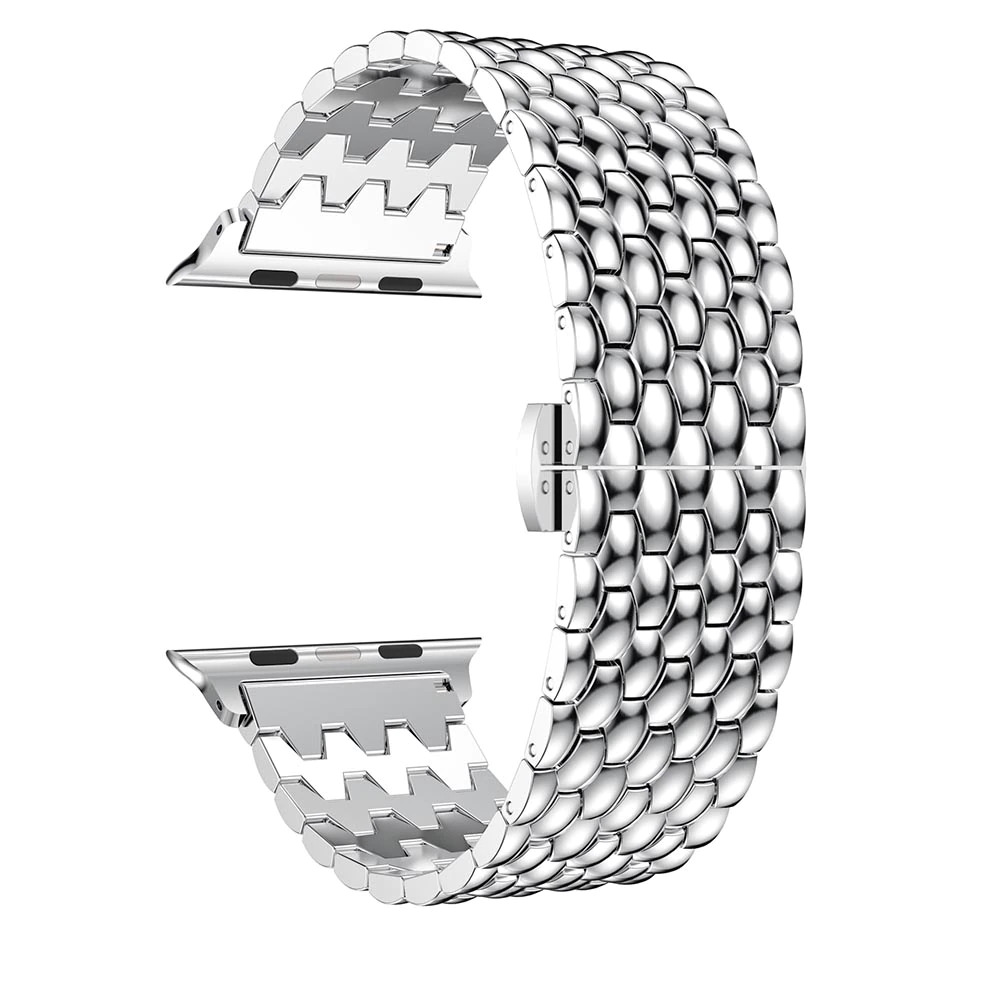 Bracelet acier avec petits maillons style alvéoles et boucle déployante double - Argent - Apple Watch 42mm / 44mm / 45mm