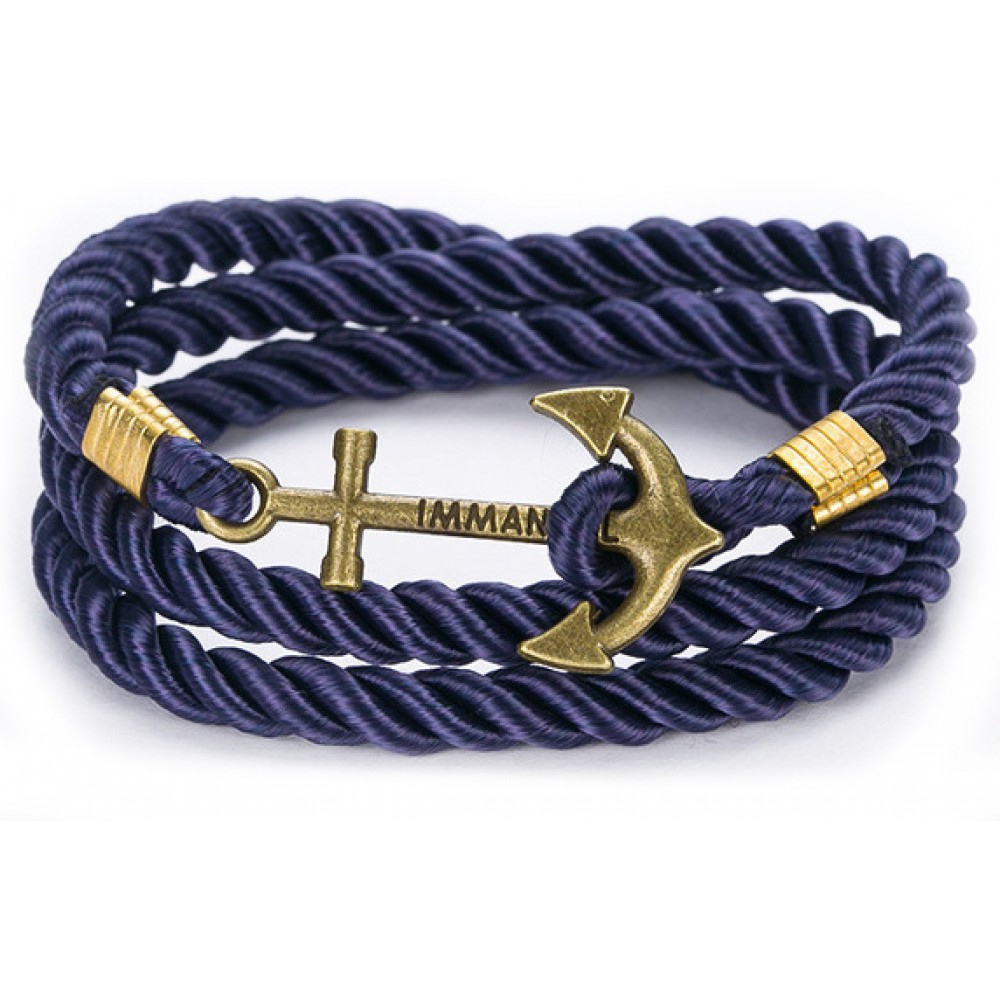 Bracelet ancre corde antique - Bleu