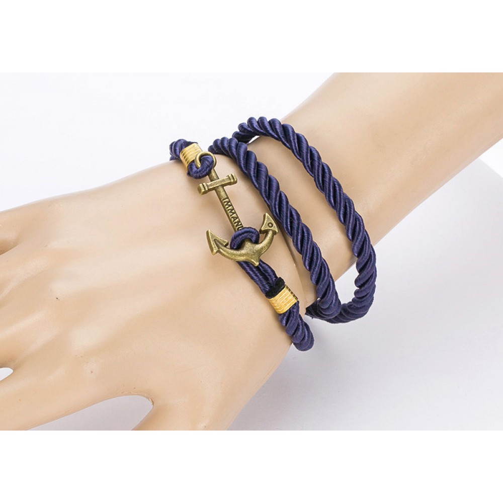 Bracelet ancre corde antique - Bleu