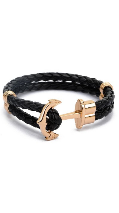 Bracelet ancre corde cuir - Noir