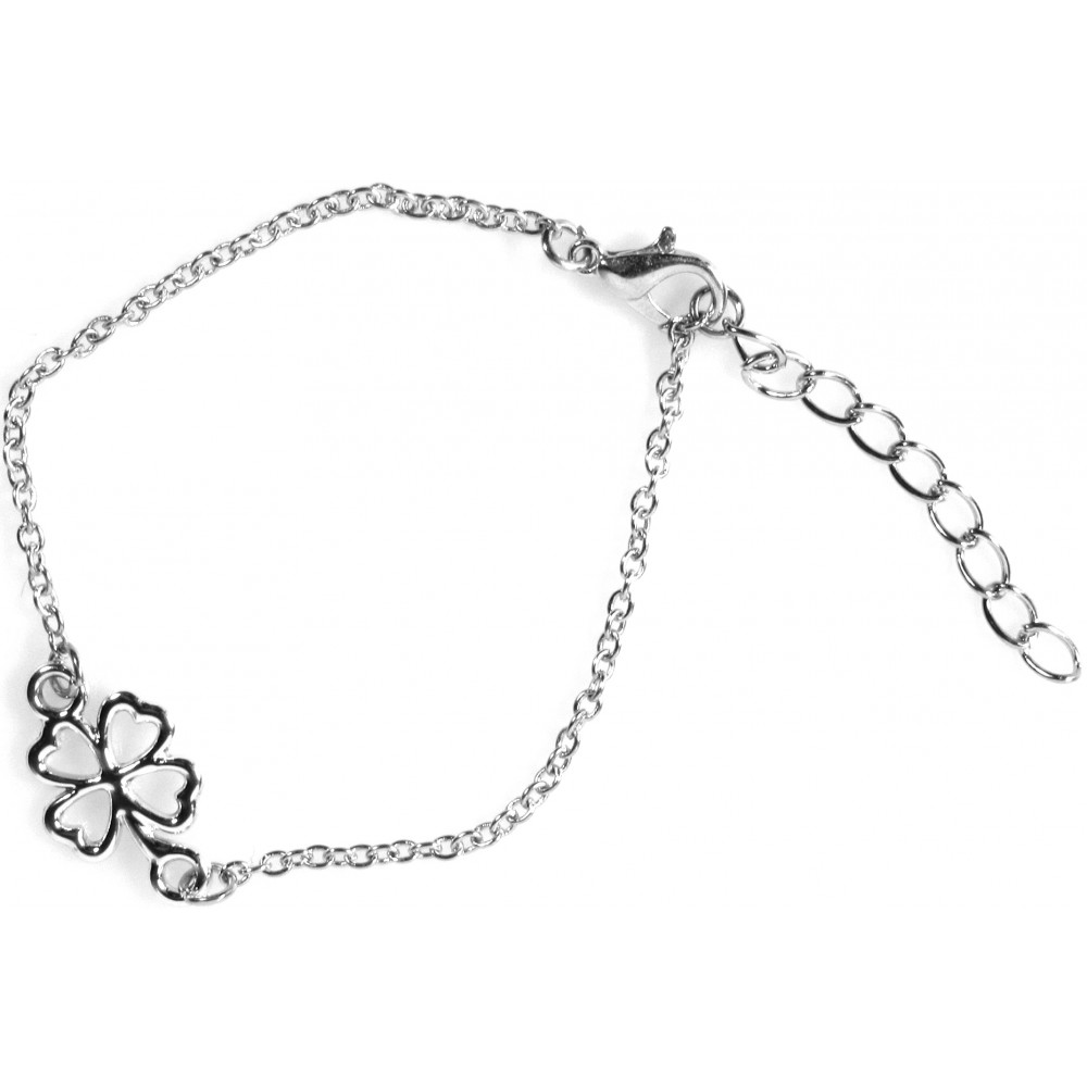 Bracelet argenté avec trèfle à quatre feuilles longueur 22cm