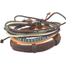 Bracelet cuir corde perle - Brun