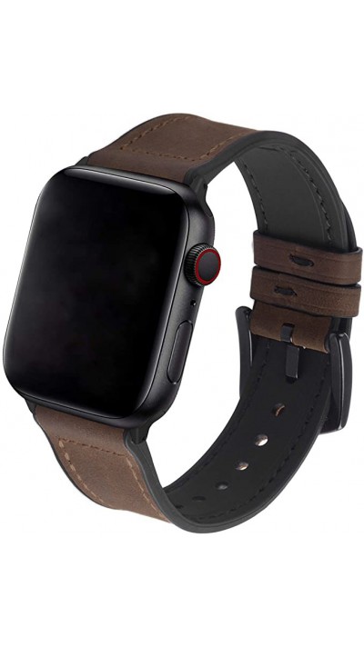 Bracelet cuir et silicone brun foncé - Apple Watch 38mm / 40mm / 41mm
