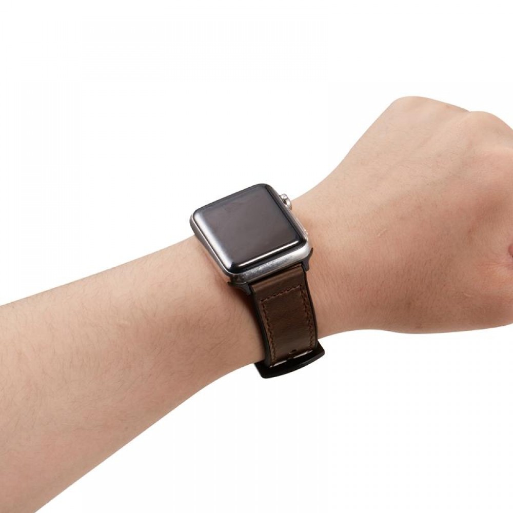 Bracelet cuir et silicone brun foncé - Apple Watch 42mm / 44mm / 45mm