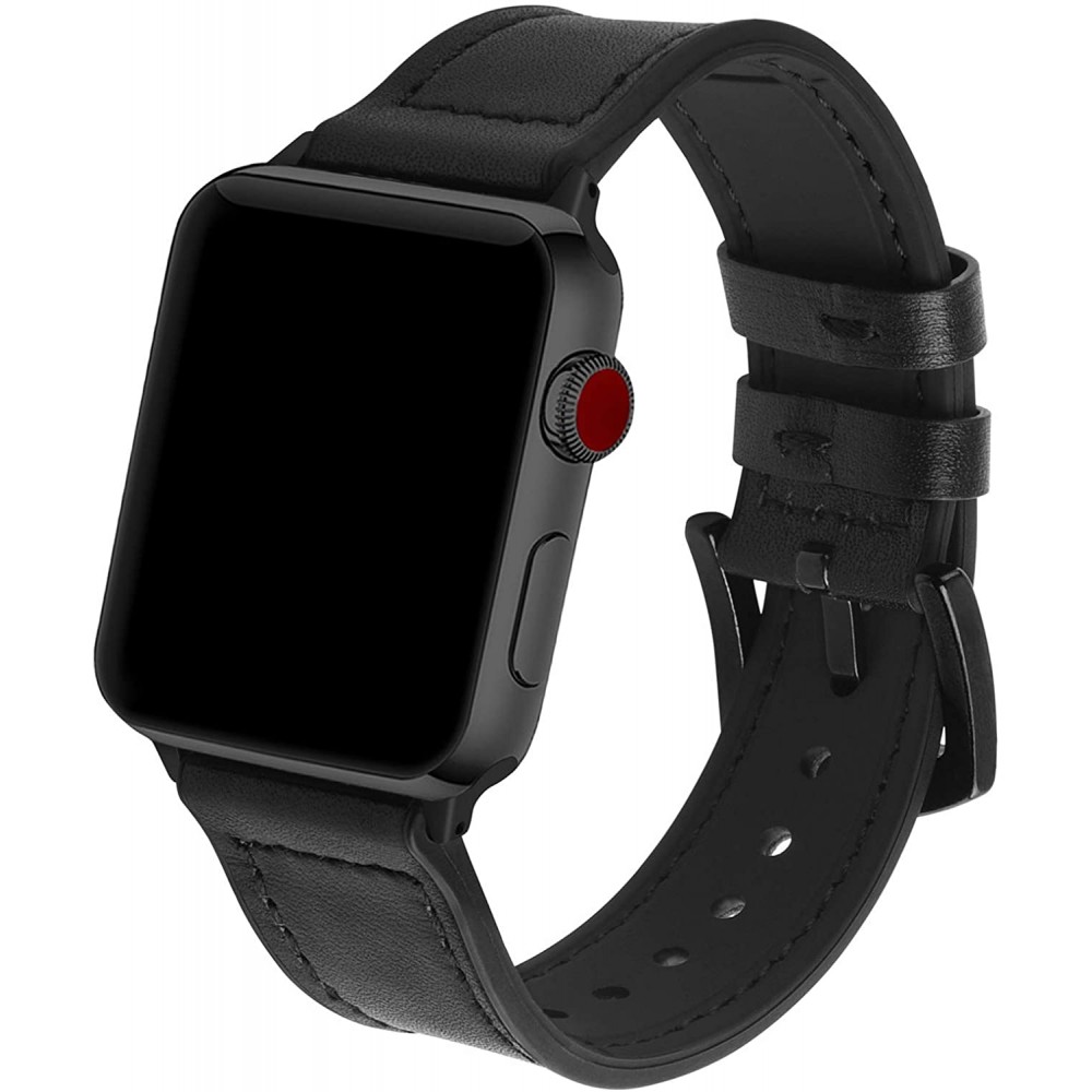 Bracelet cuir et silicone noir - Apple Watch 38mm / 40mm / 41mm