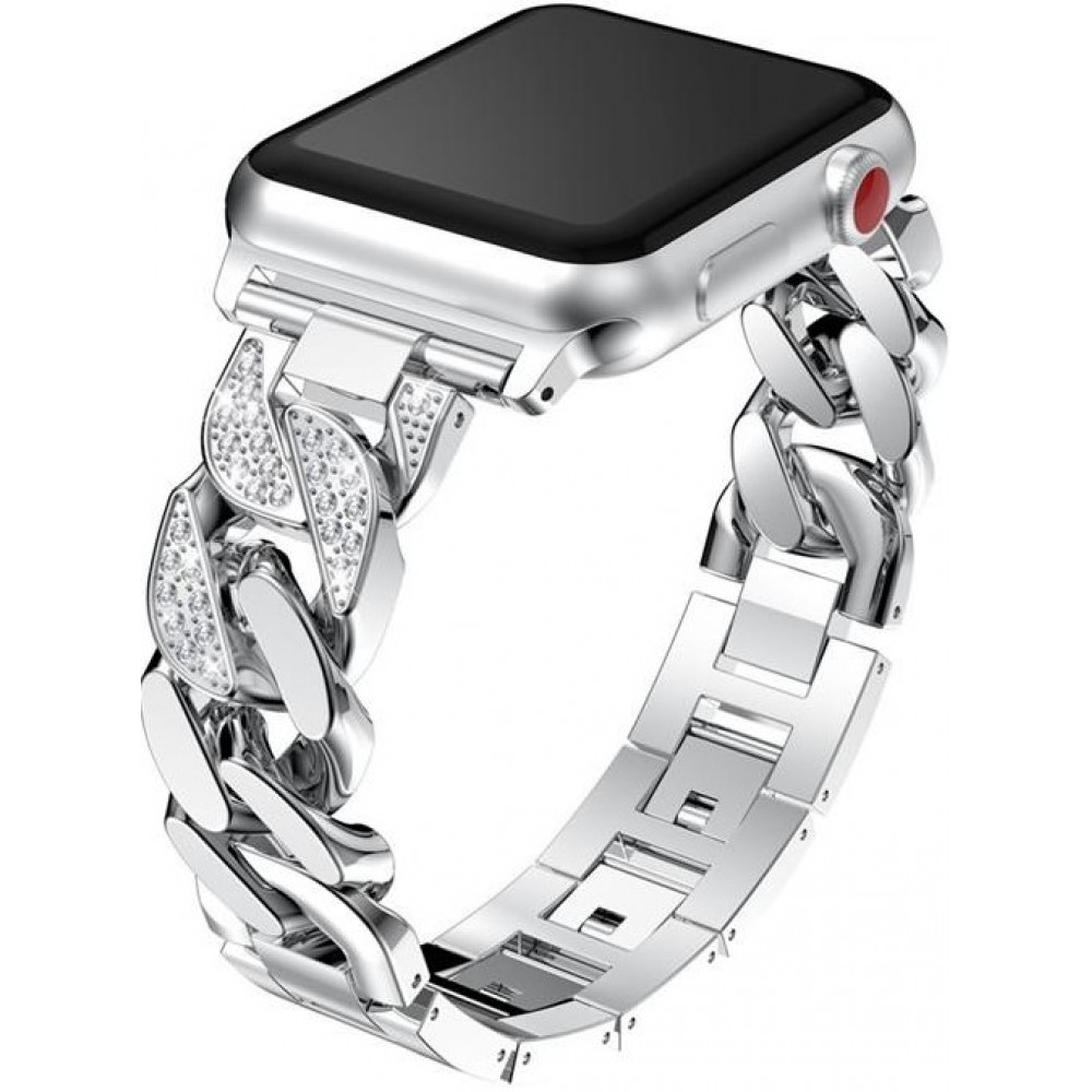 Bracelet en acier Diamond Loop avec strass luxueux à grosses boucles - Argent - Apple Watch 38 mm / 40 mm